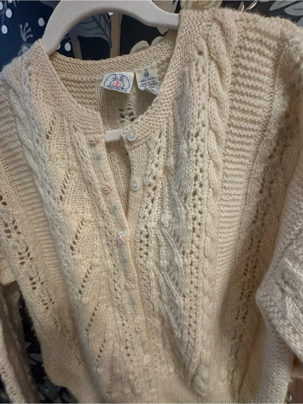 J.G. HOOK | Vintage Cream Cable Knit Button-Front Women's Sweater / Size M